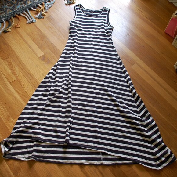 J. Crew Maxi Dress Black White Striped Tank Sleeveless High-Low AO477 - Picture 1 of 6